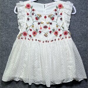 Babydoll Top Blouse Zara Womens XS Embroidered Swiss Dots Whimsicore Fairycore‎